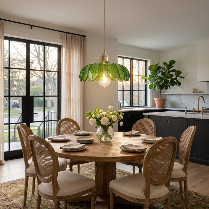 Pendant Lamp - Flower-Shaped Glass Shade with Brass Finish