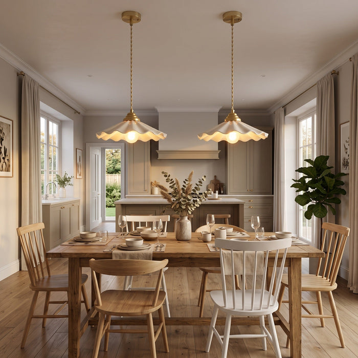 Scalloped Ceramic Pendant Light | Scandinavian Gold Dining Pendant