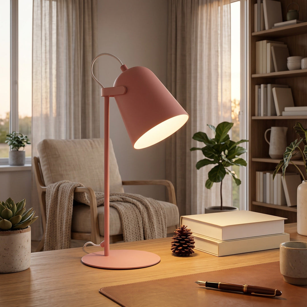Table Lamp Adjustable Pivoting Conical Shade styled in a home interior